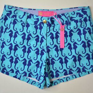 Margaret Josephs MACBETH Sz M Women AQUA Navy Blue SEAHORSE Coastal Beach SHORTS